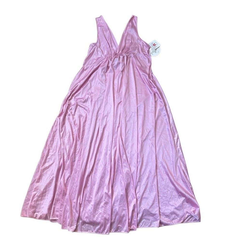 Ilise Stevens Nightgown Pink Size L Long Flowing Sweep Vintage short sleeve